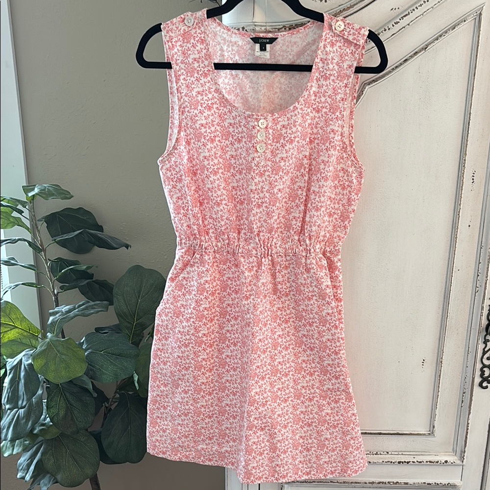 J. Crew Coral White Floral Cottagecore Linen Blend Sleeveless Dress Women's 4